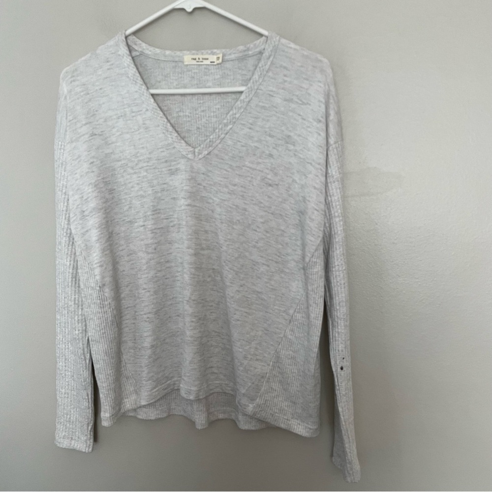 Rag & Bone Light Gray V-Neck Long Sleeve Women's Top XS
